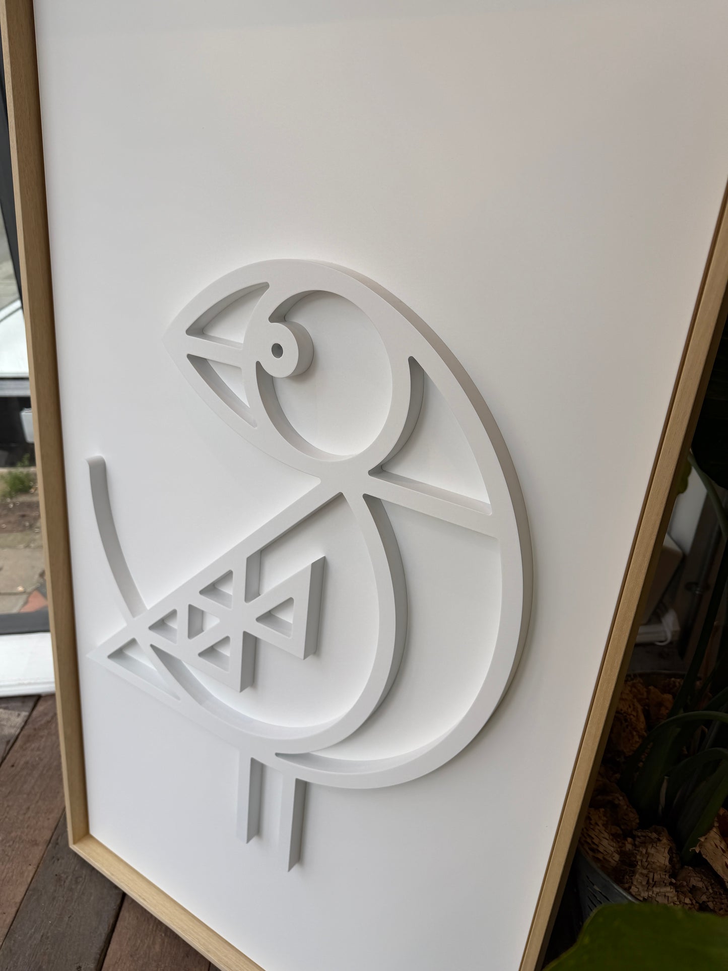 New! Puffin White | Wood Relief Art