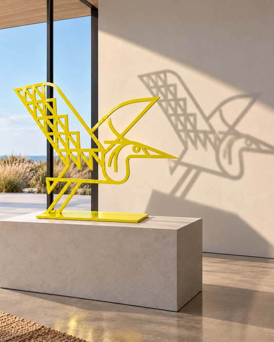 Limited Edition! Heron Takes Flight Sculpture in Neon Yellow | 90cm W x 75cm H Metalwork