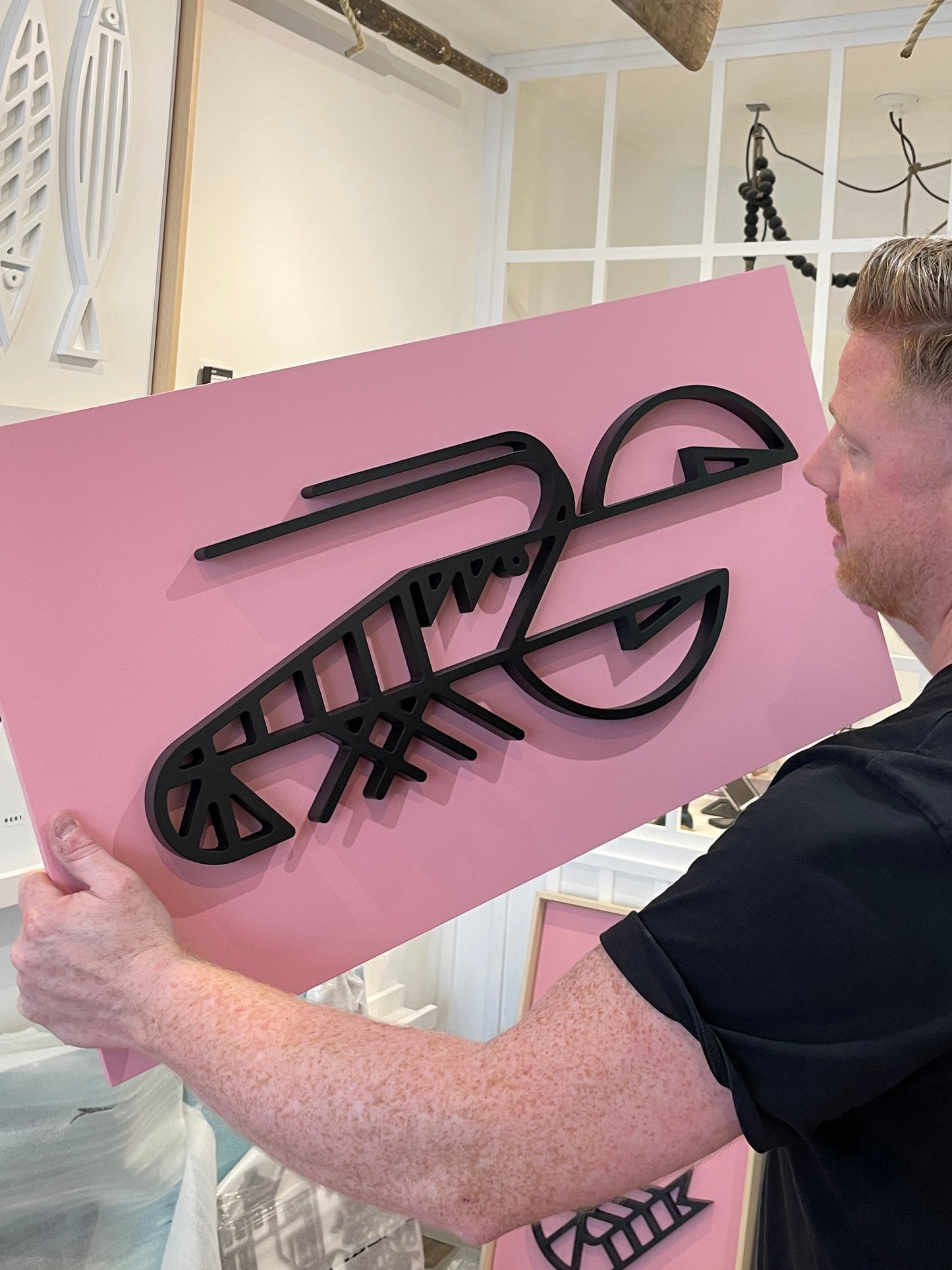 New! Lobster Landscape Pink | Wood Relief Art