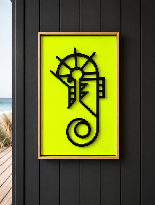 New! Seahorse Neon Yellow | Wood Relief Art