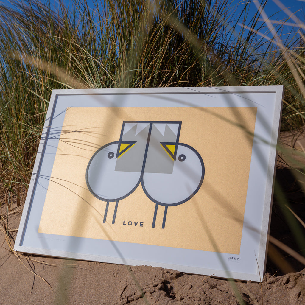 Studio Archive Sale - A1 & A2 Love Gulls Gold Screen Print