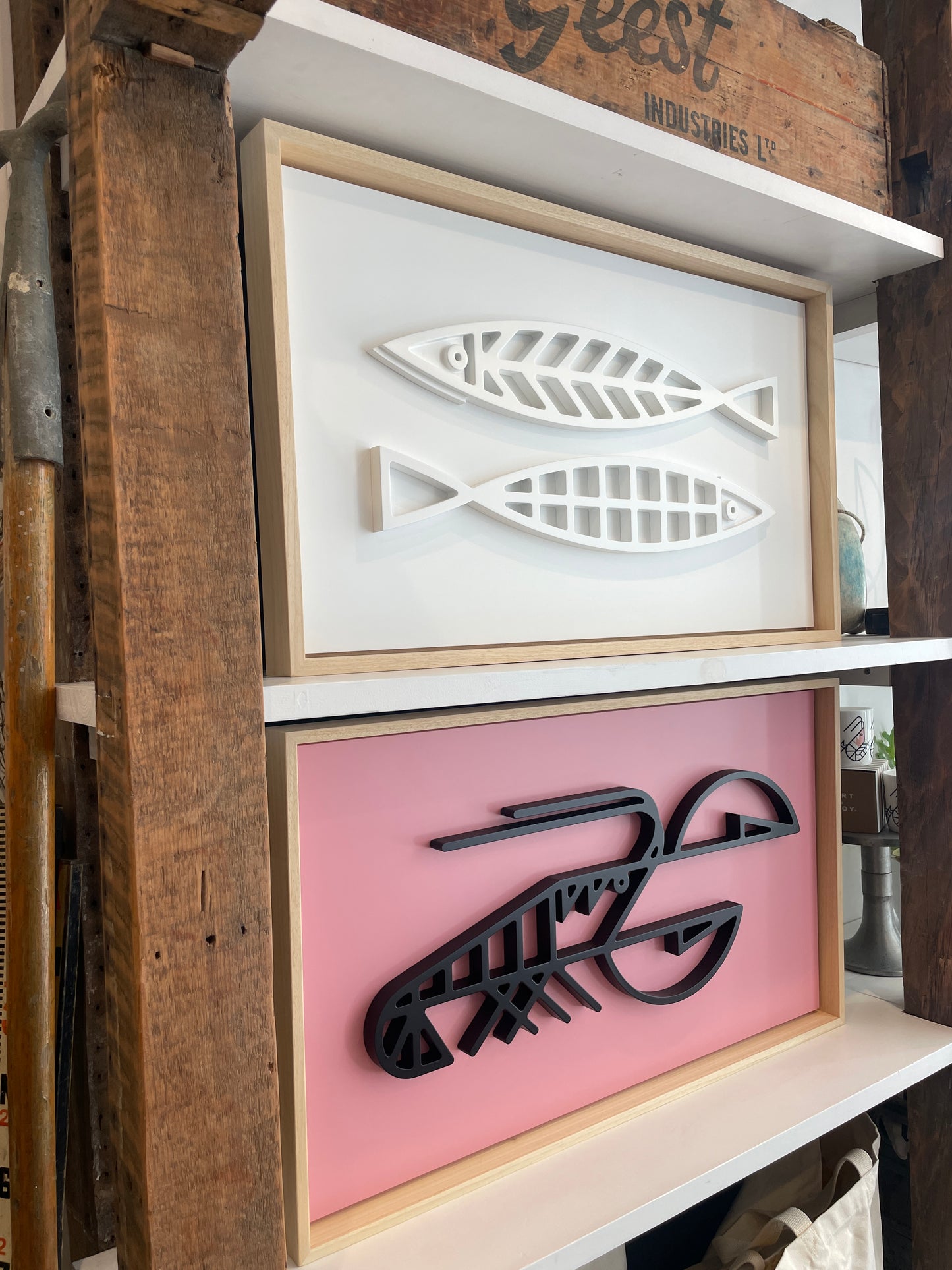 New! Lobster Landscape Pink | Wood Relief Art