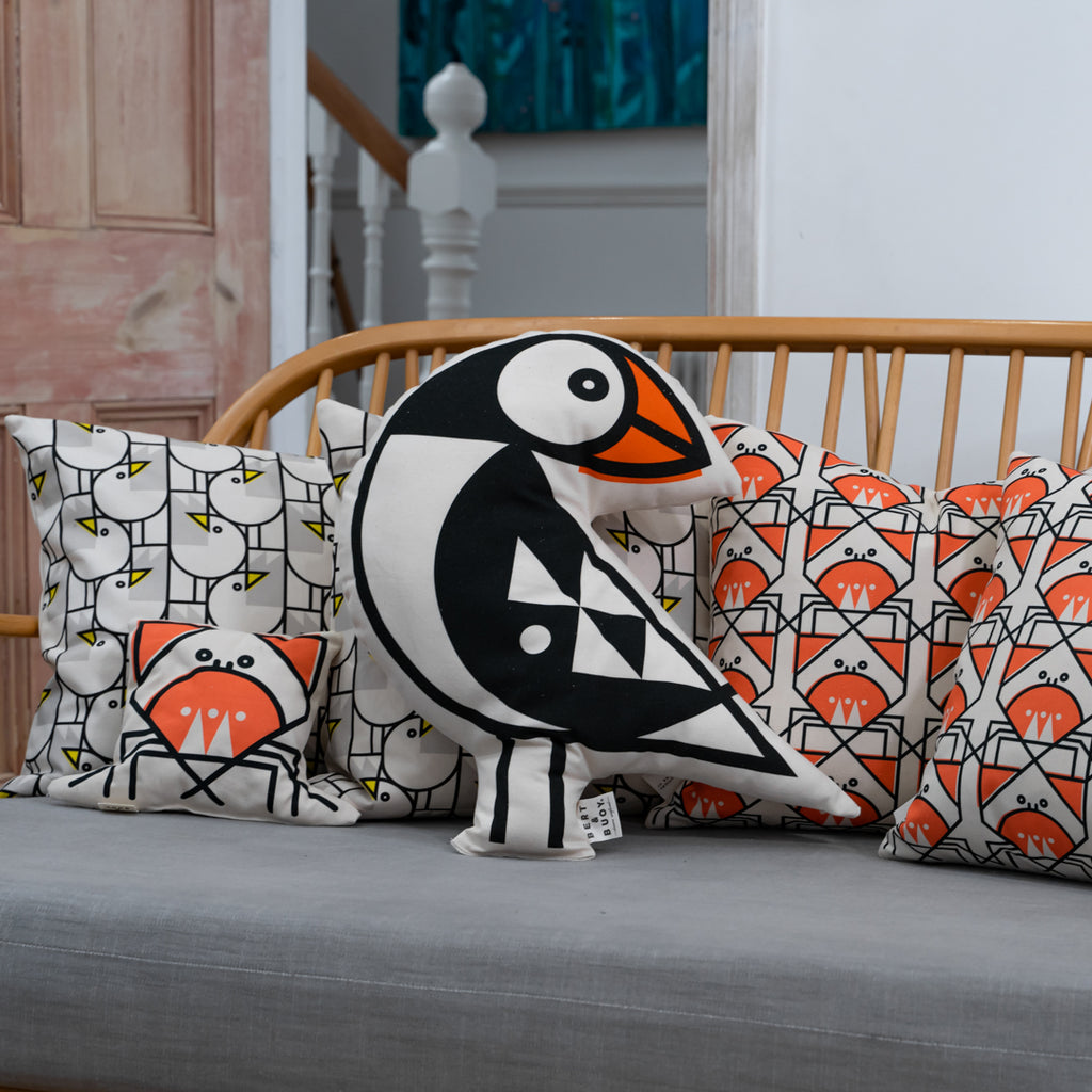 PUFFIN LINE ART SHAPED CUSHION