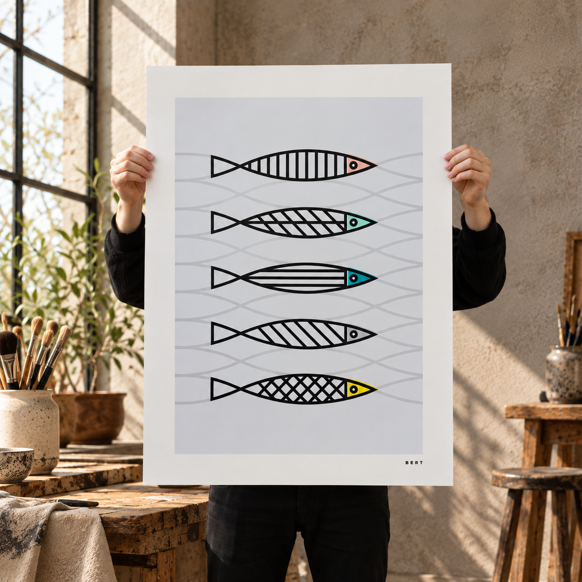 Fish on Waves Art Print