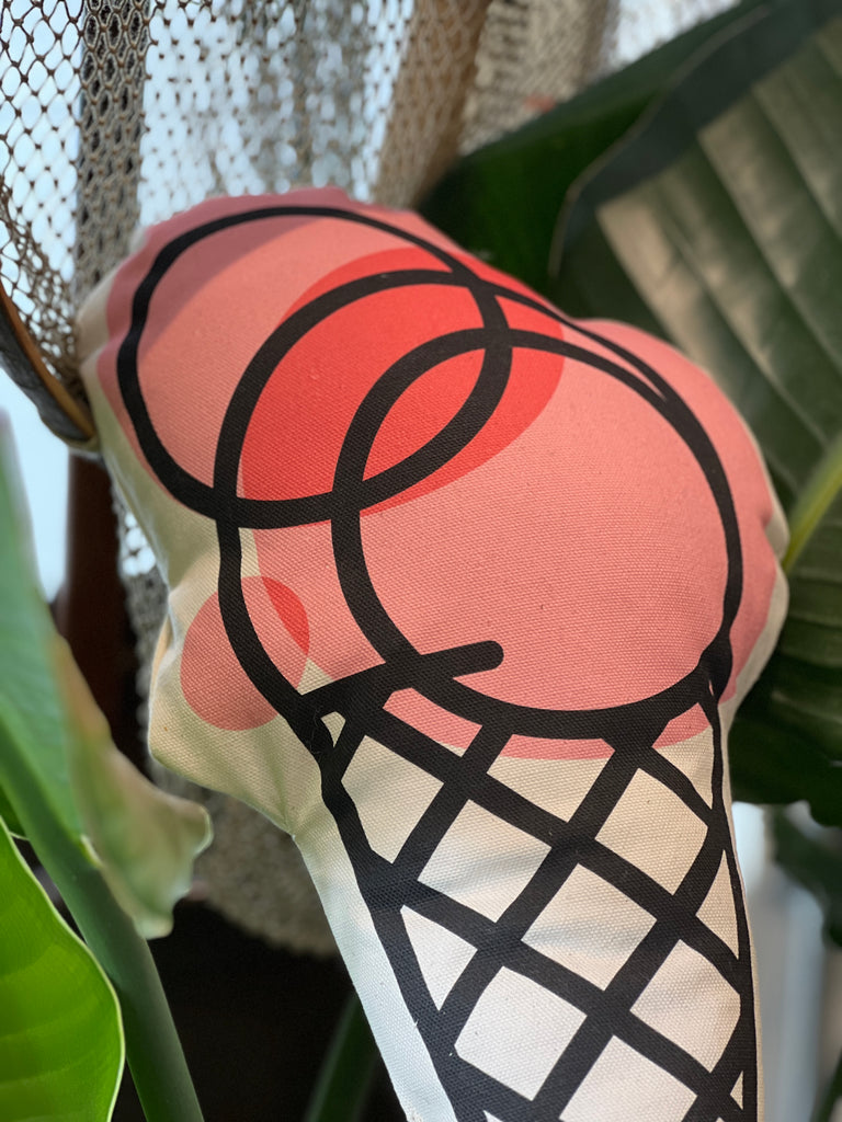 STRAWBERRY ICE CREAM LINE ART SHAPED PILLOW CUSHION