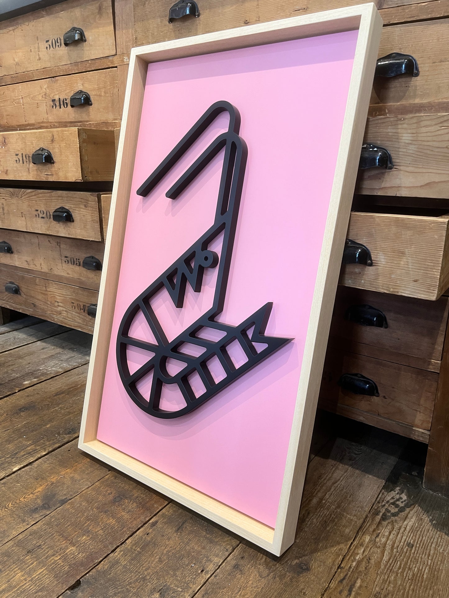 New! Shrimp Pink | Wood Relief Art