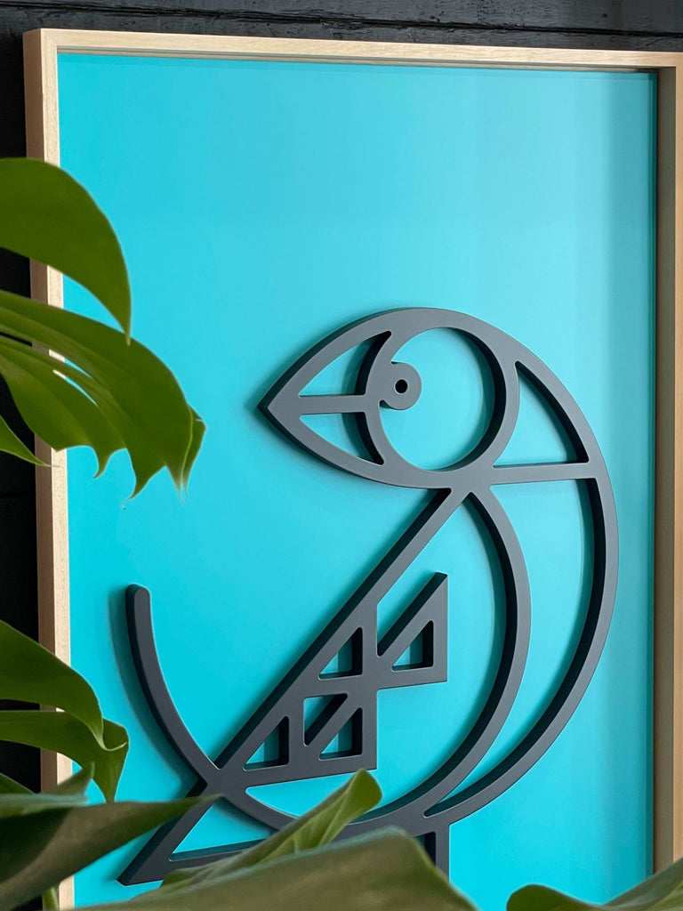 New! Puffin Blue | Wood Relief Art