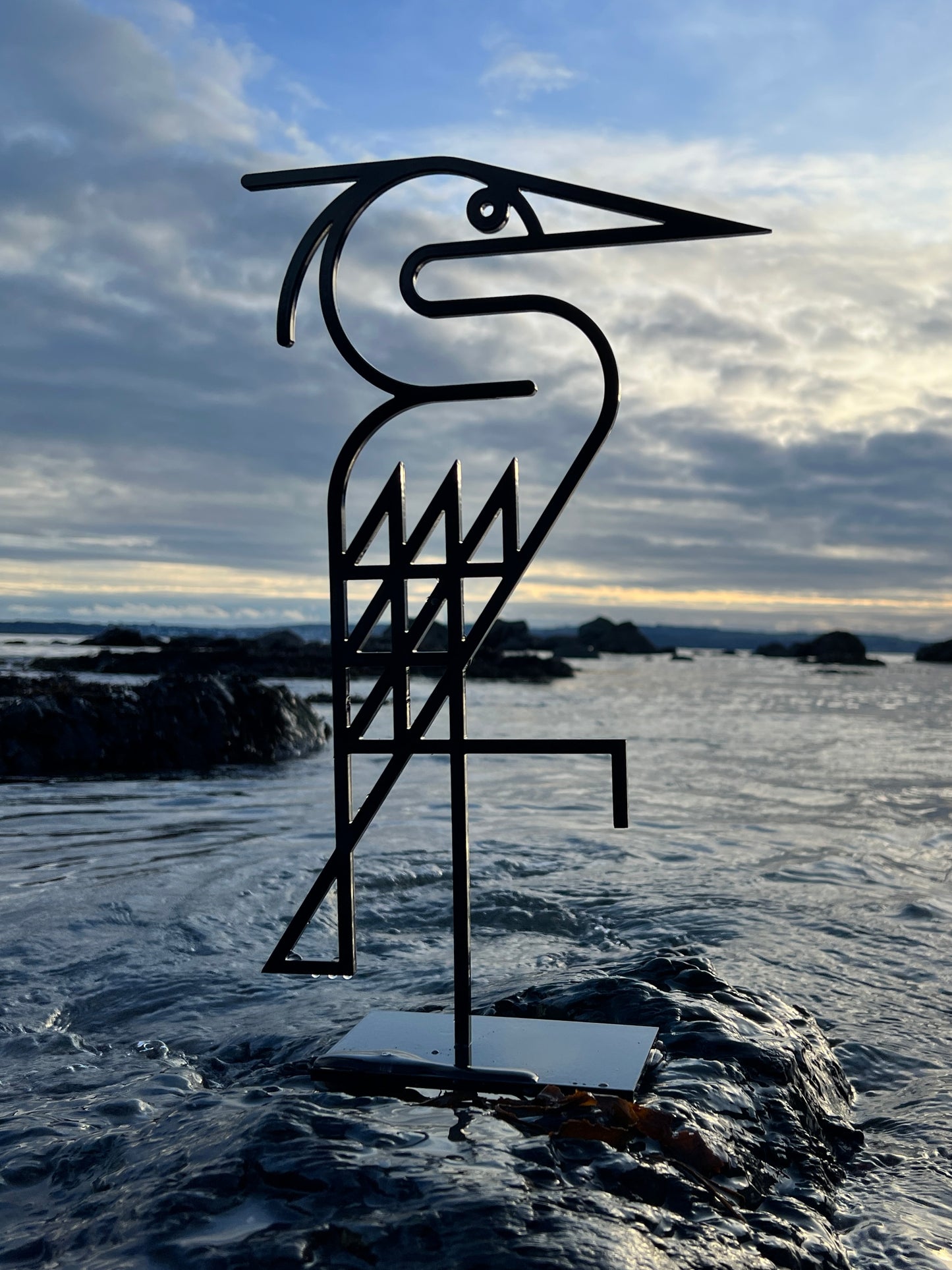 Handsome Heron Line Art Metalwork Sculpture