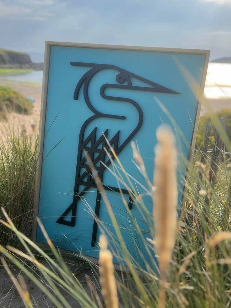 New! Handsome Heron Seafoam | Medium Wood Relief