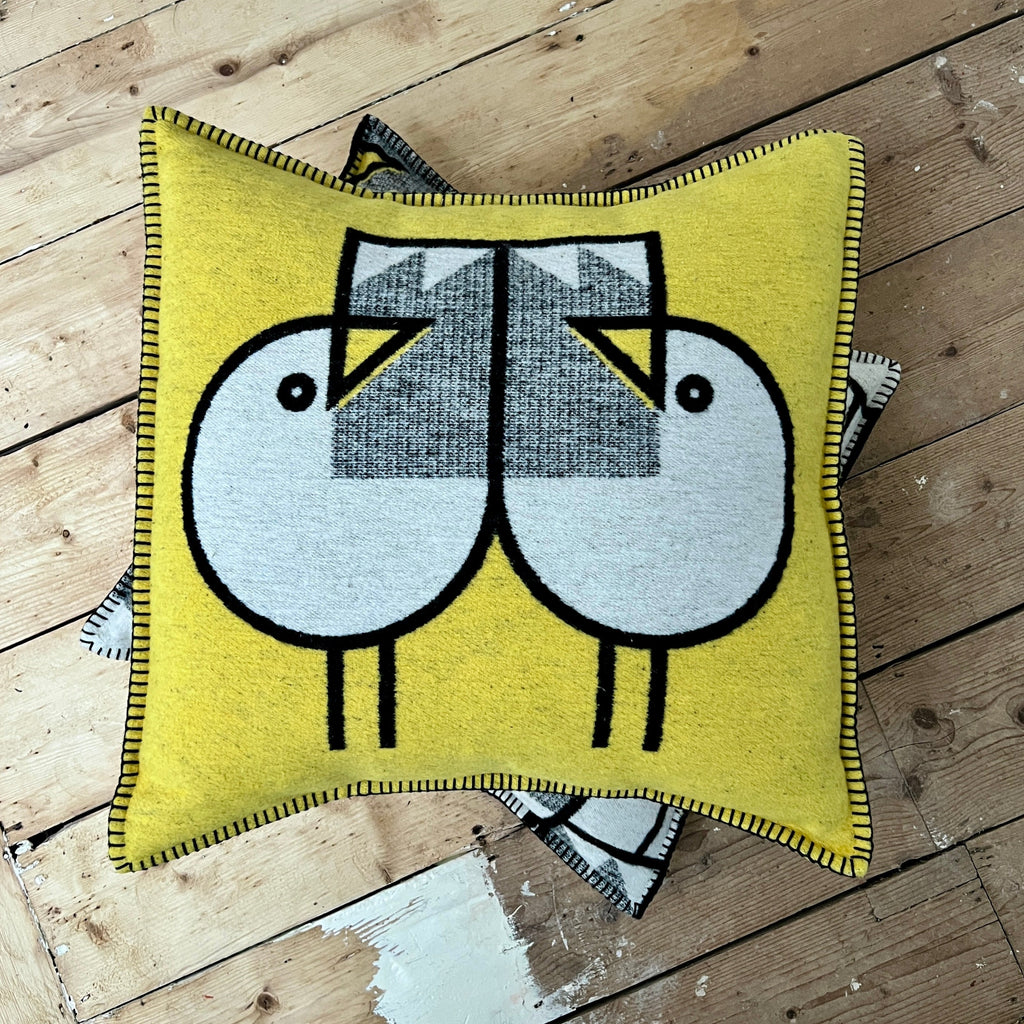 New! Love Gulls Yellow Woven Cushion