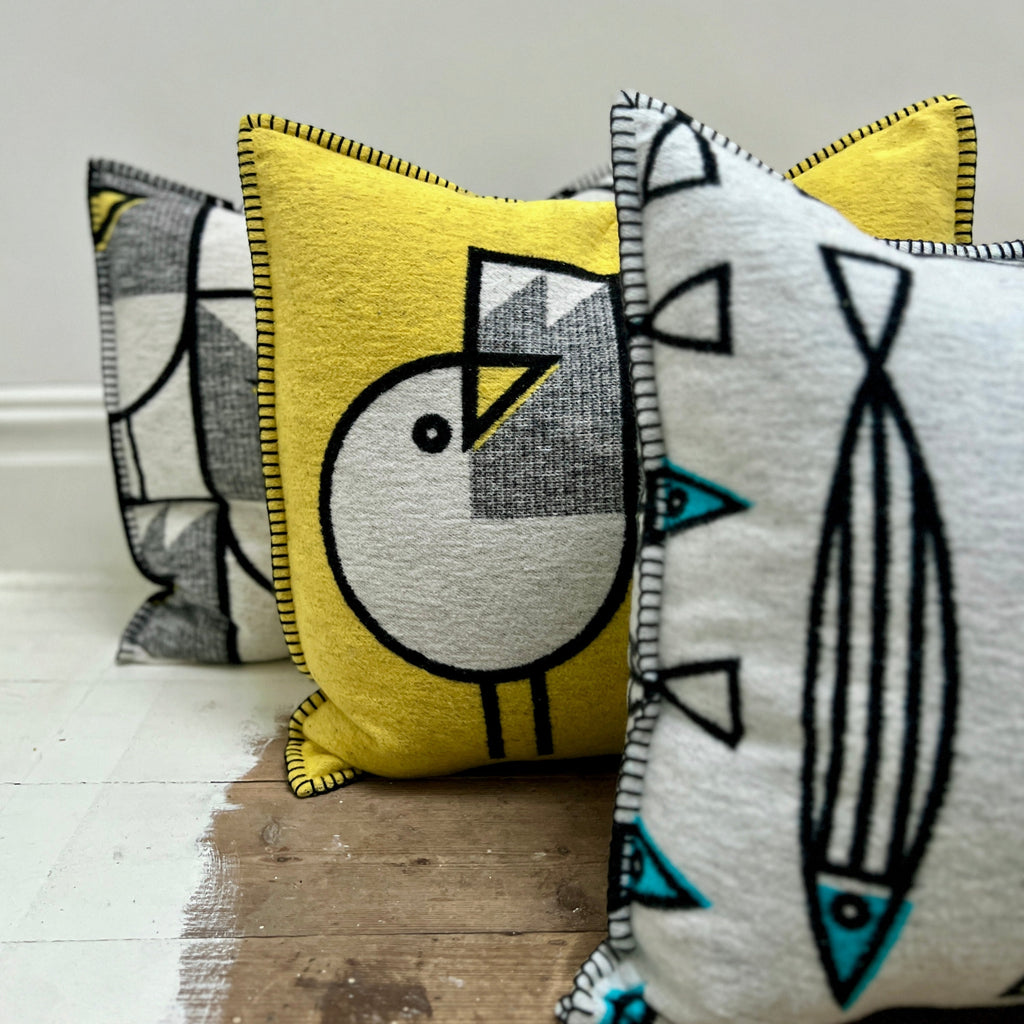 New! Love Gulls Yellow Woven Cushion