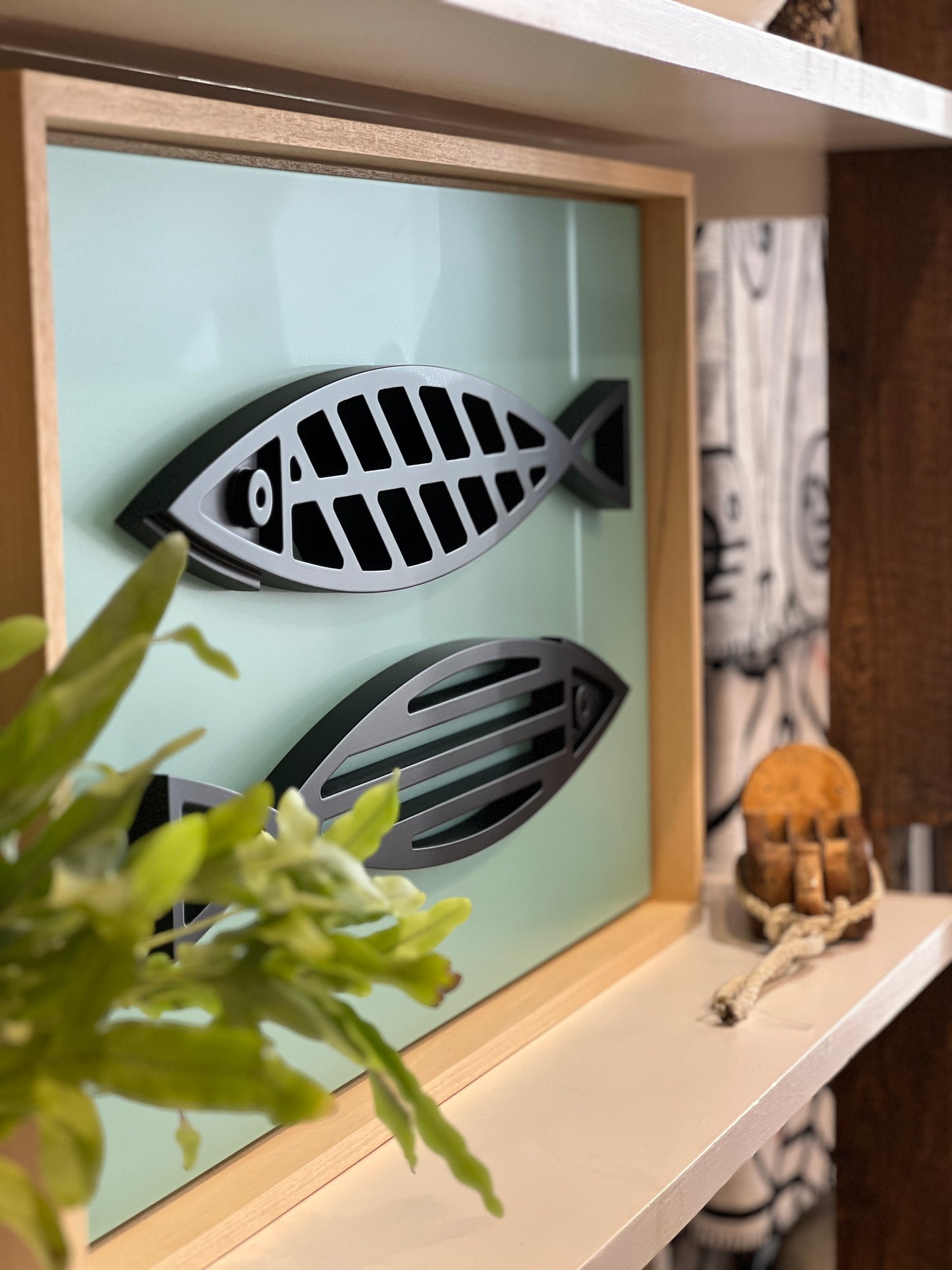 New! Fine Fish Seafoam | Wood Relief Art