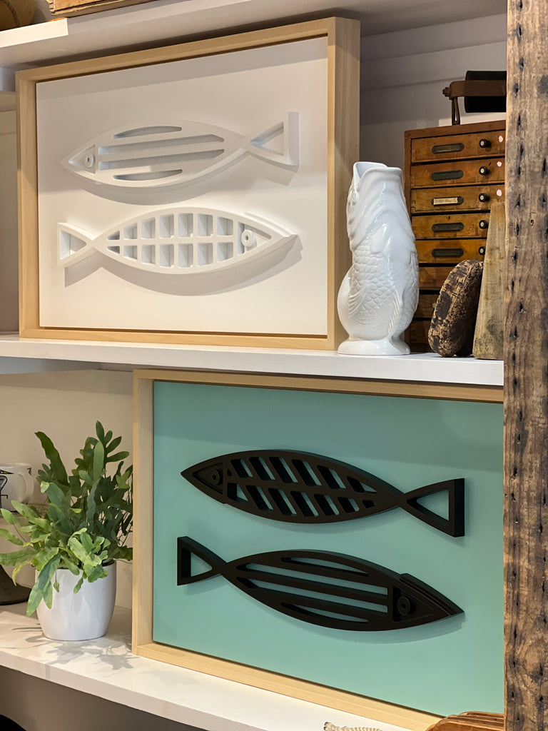 New! Fine Fish White | Wood Relief Art