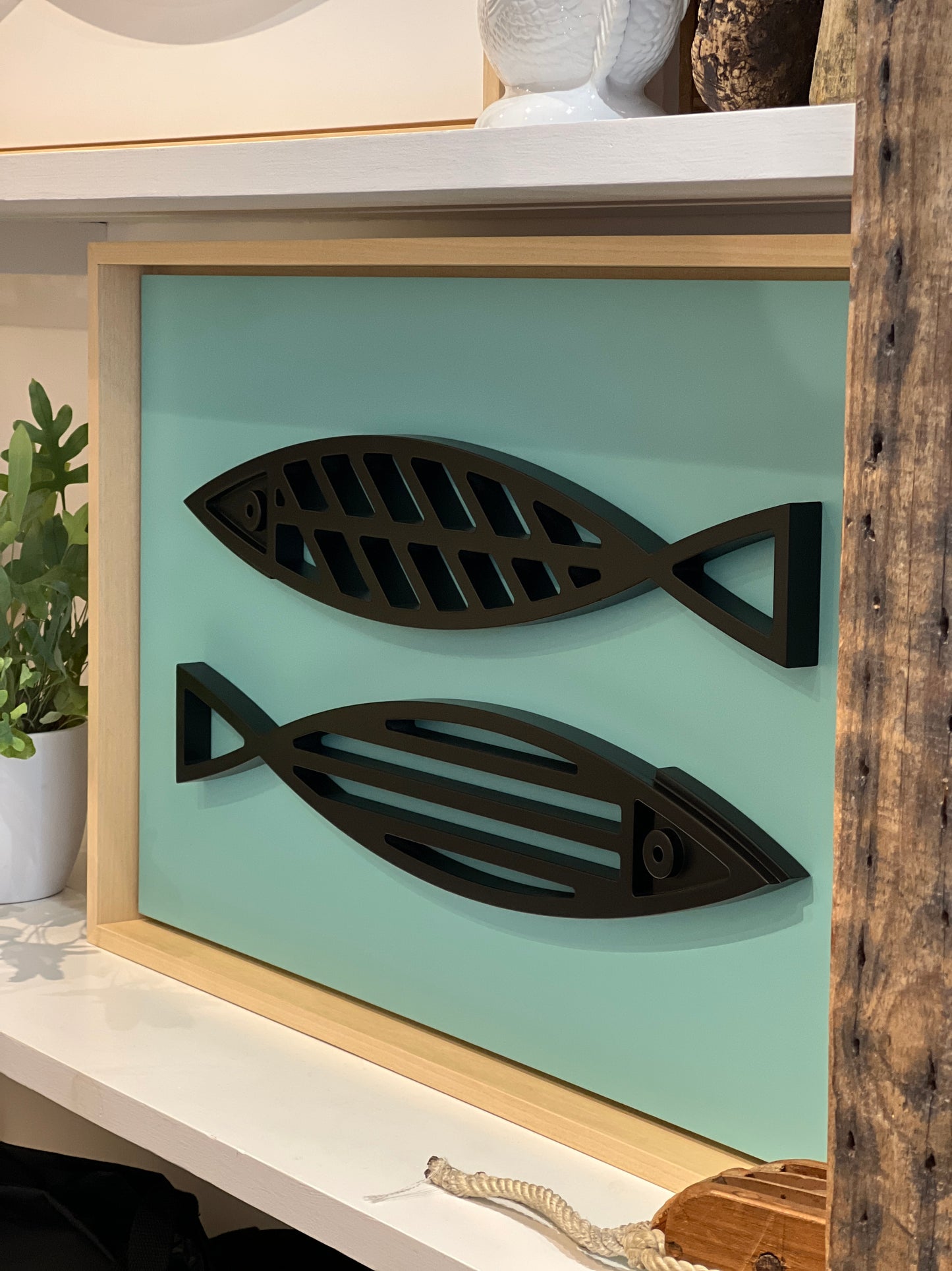 New! Fine Fish Seafoam | Wood Relief Art