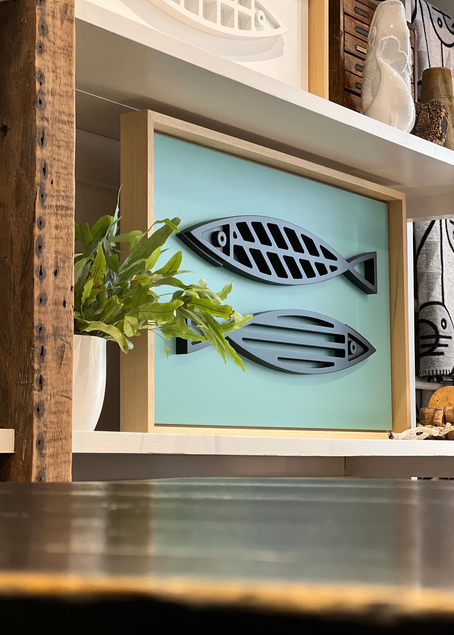 New! Fine Fish Seafoam | Wood Relief Art