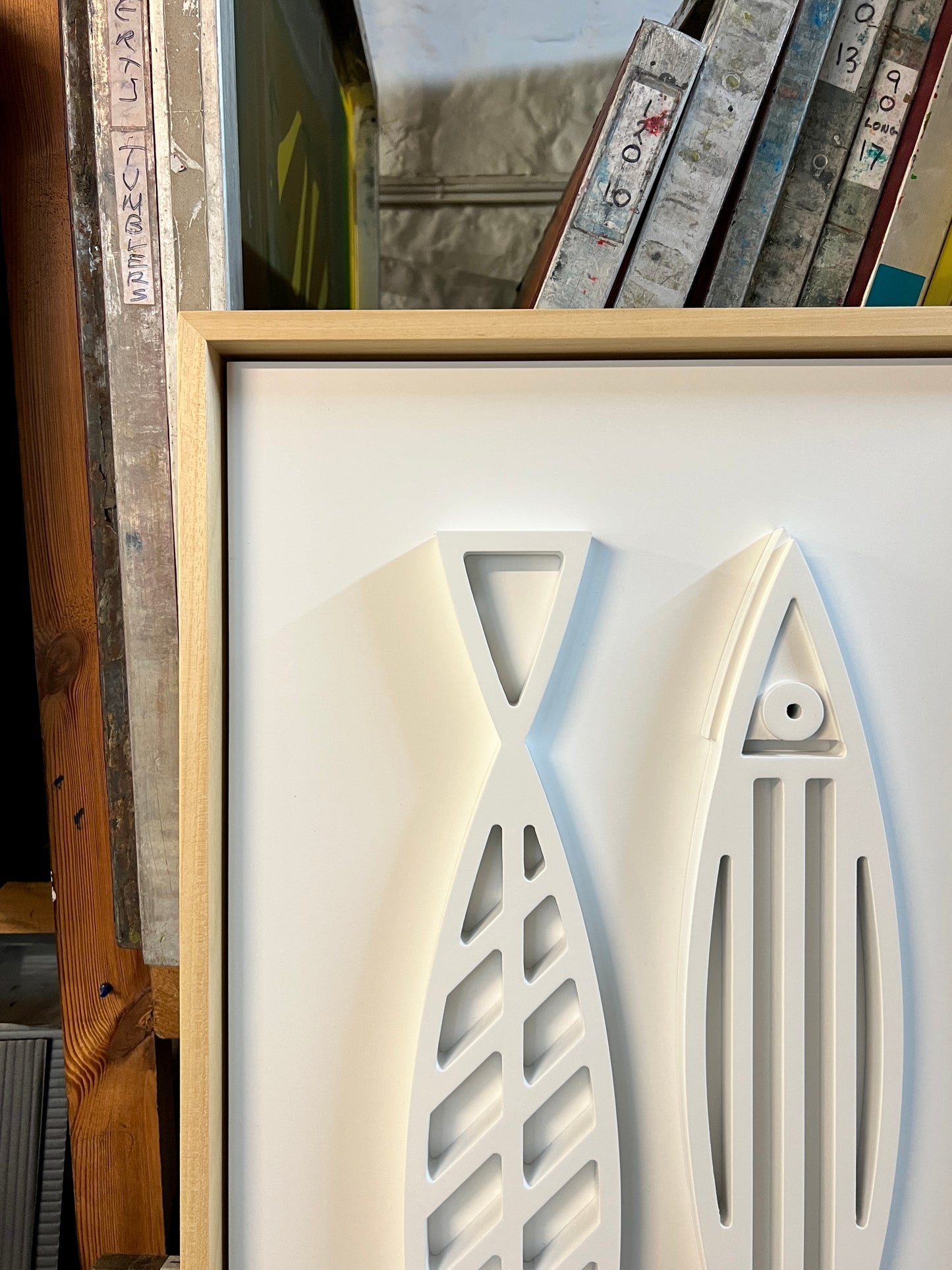 New! Fine Fish White | Wood Relief Art