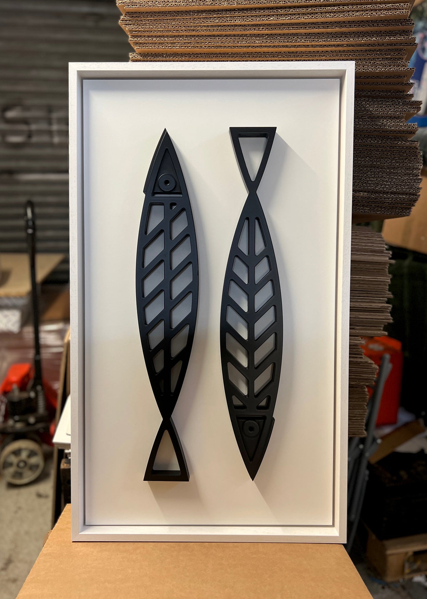 New! Fine Fish Black | Wood Relief Art