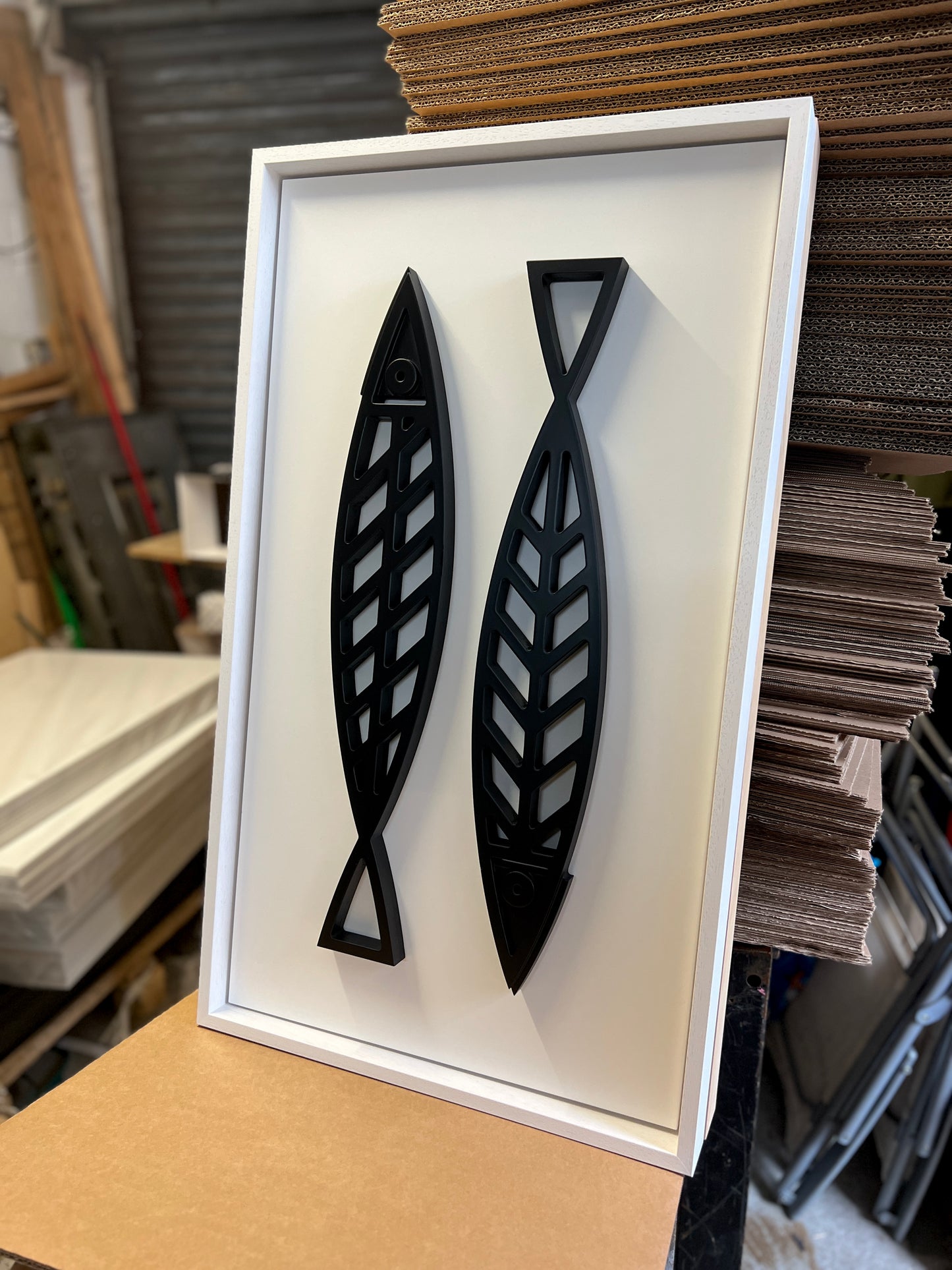 New! Fine Fish Black | Wood Relief Art