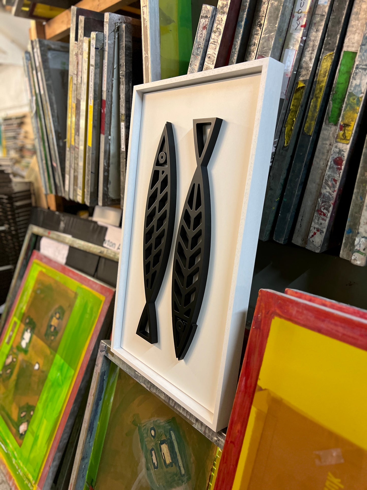 New! Fine Fish Black | Wood Relief Art