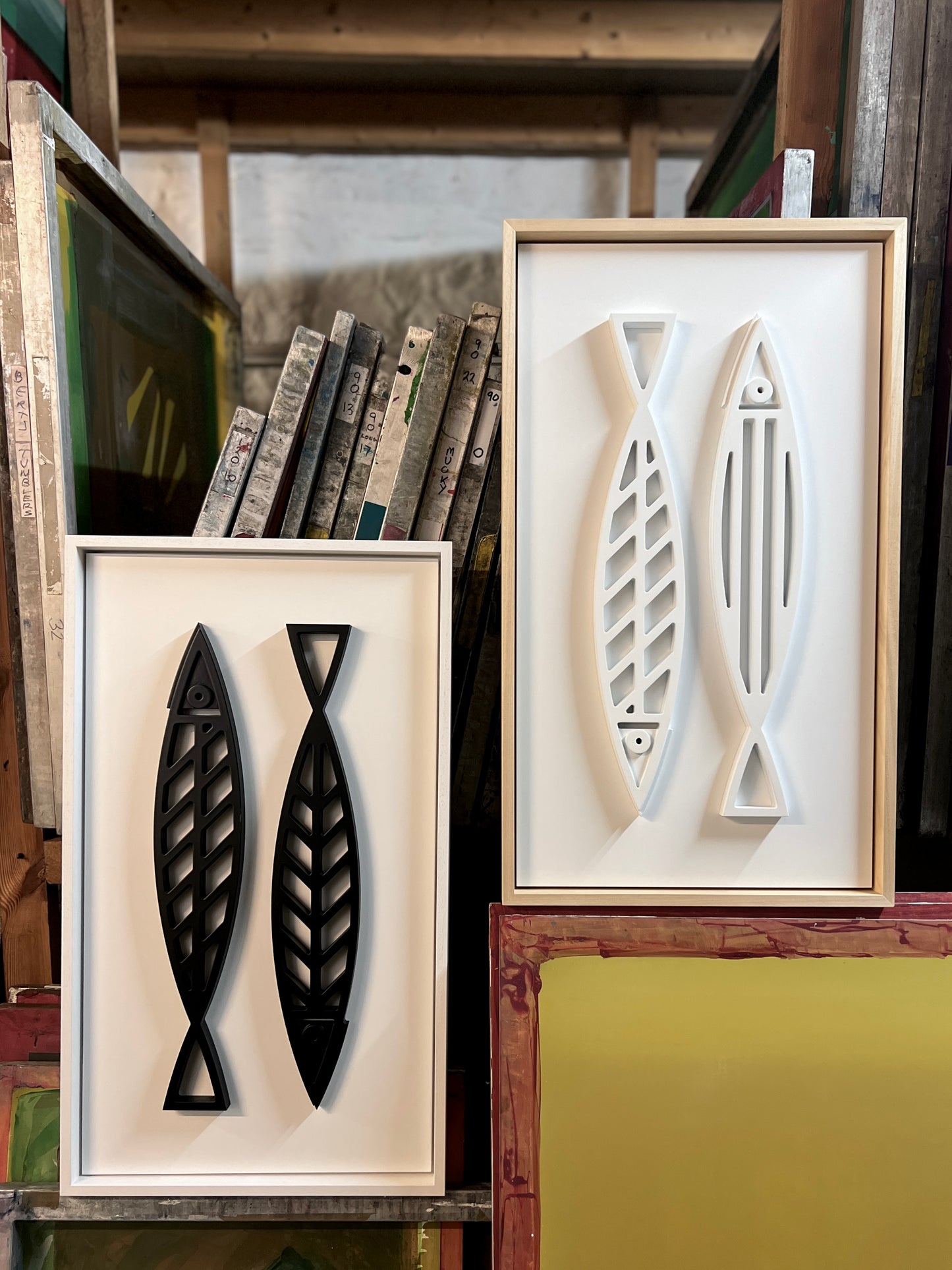 New! Fine Fish Black | Wood Relief Art