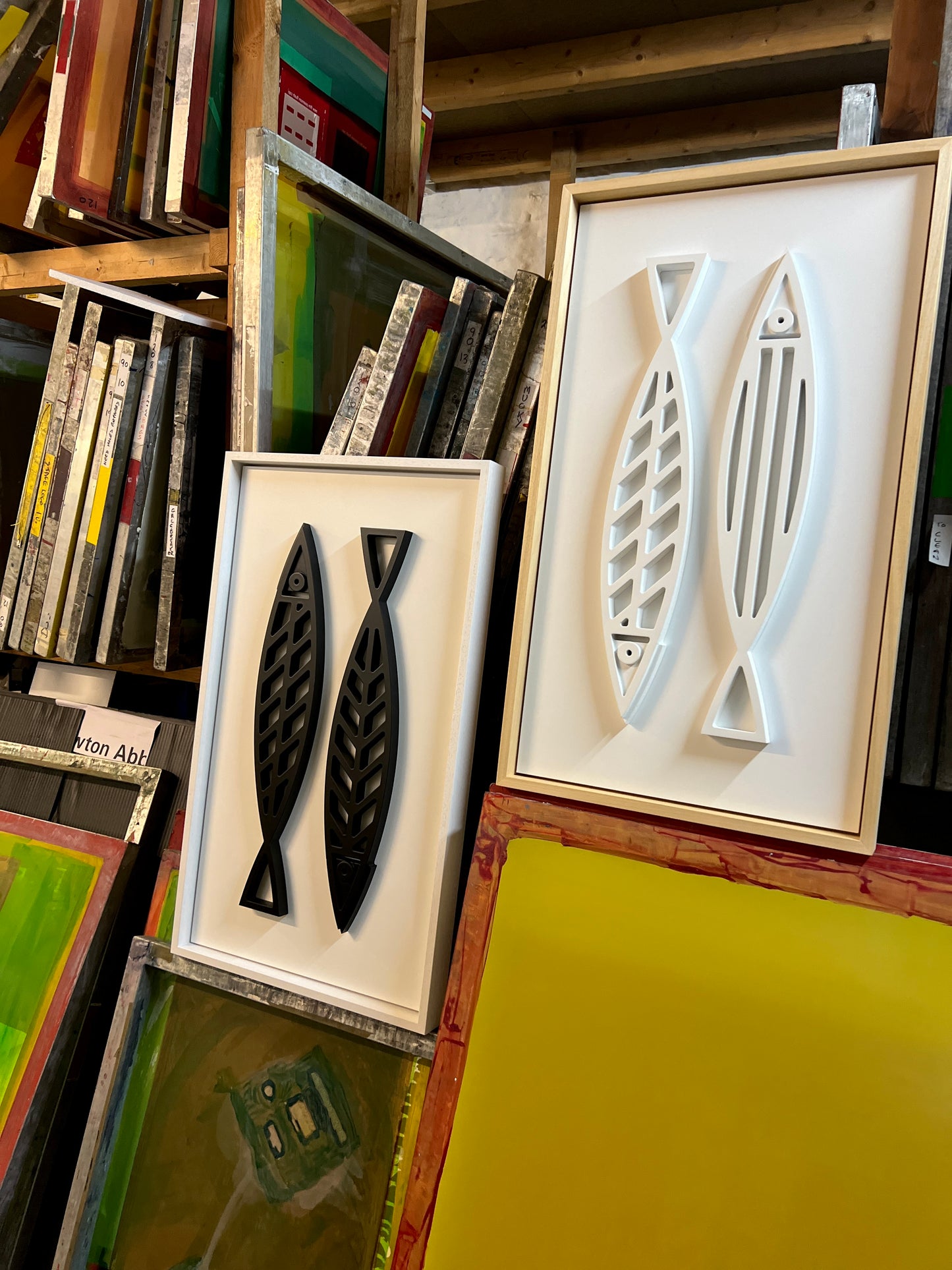 New! Fine Fish Black | Wood Relief Art