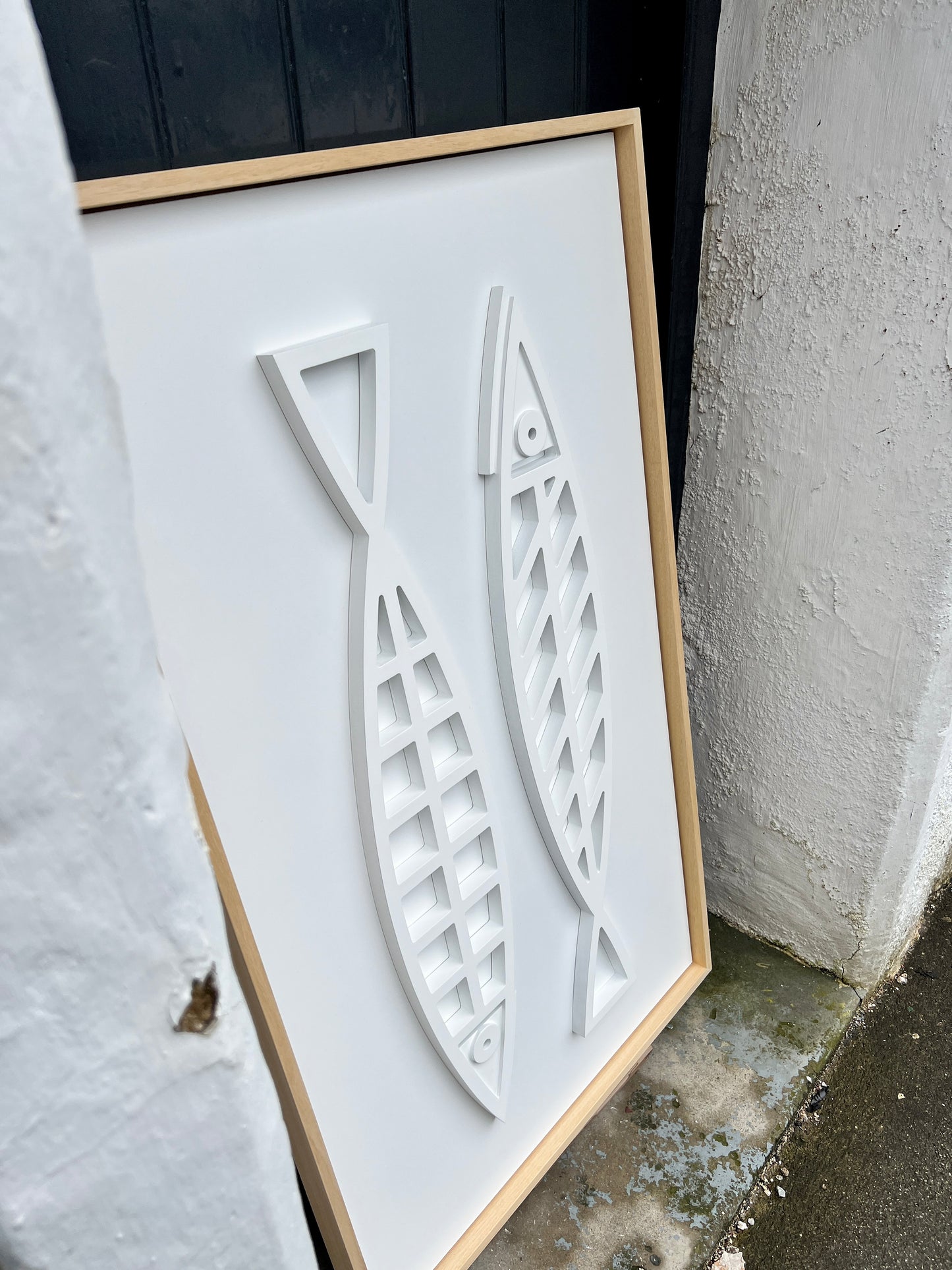 New! Fine Fish White | Wood Relief Art