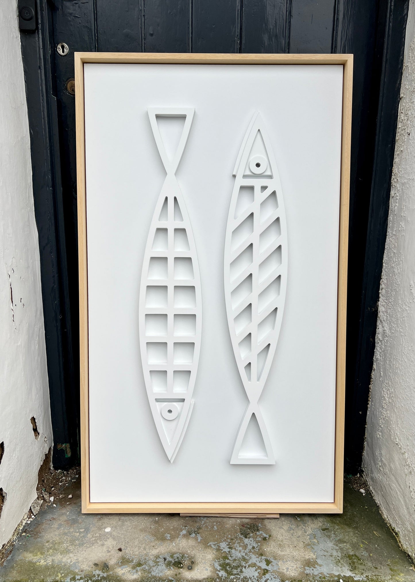 New! Fine Fish White | Wood Relief Art