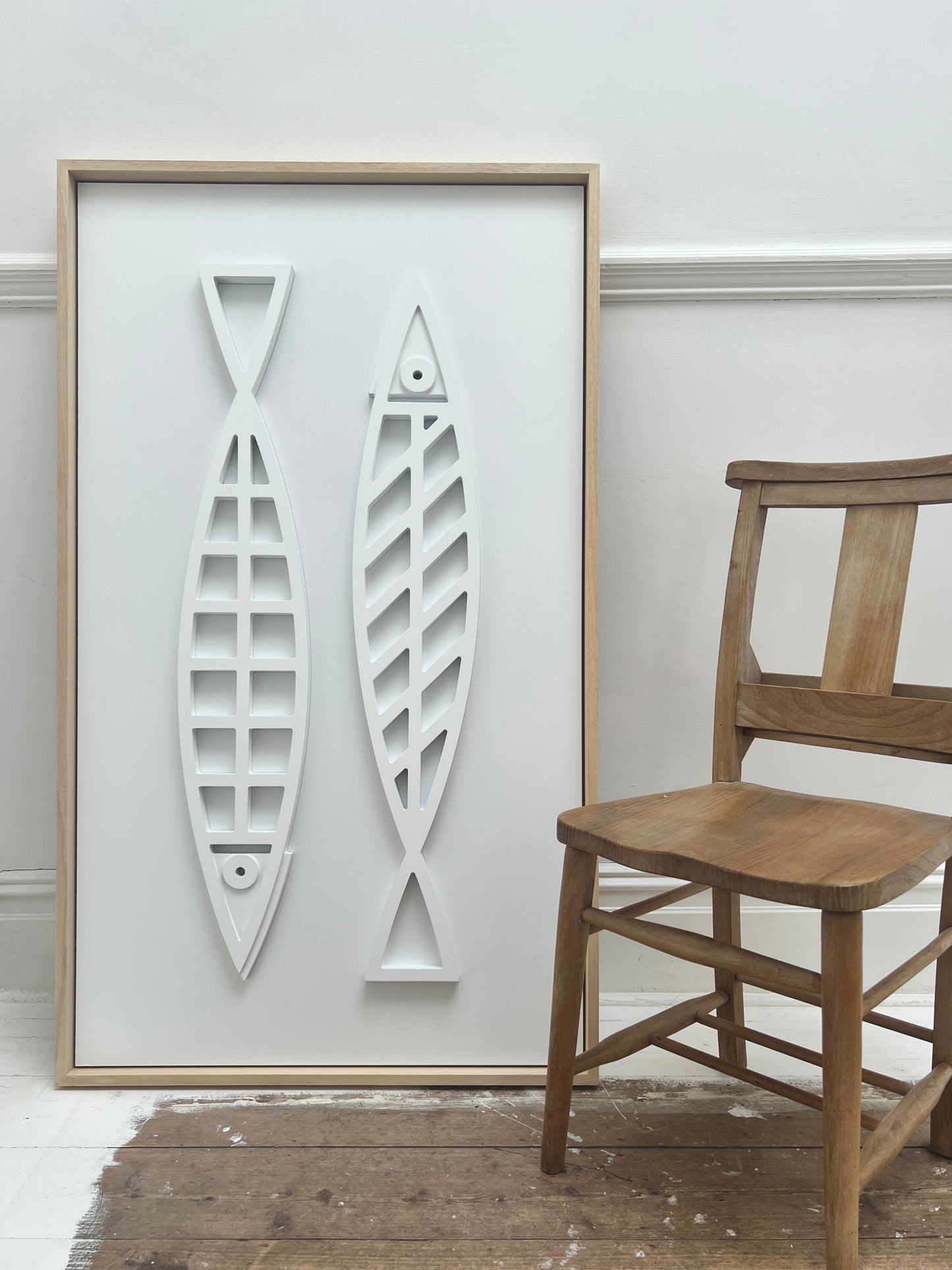 New! Fine Fish White | Wood Relief Art