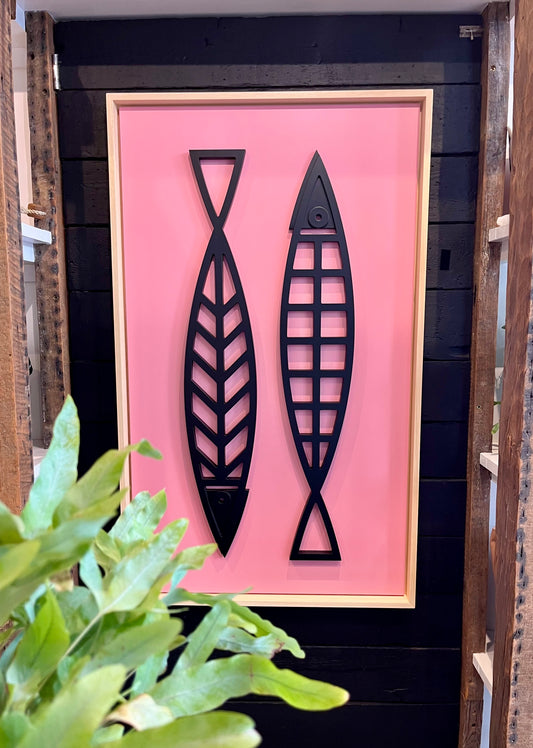 New! Fine Fish Pink | Wood Relief Art