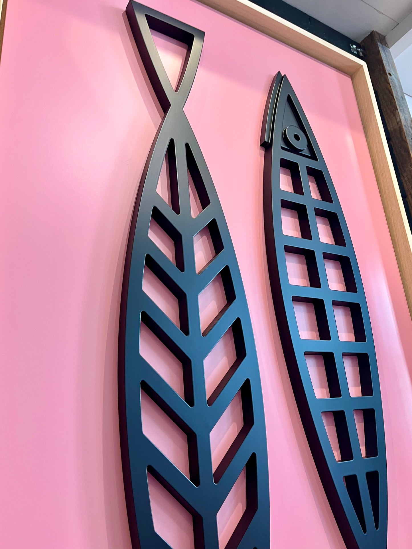 New! Fine Fish Pink | Wood Relief Art