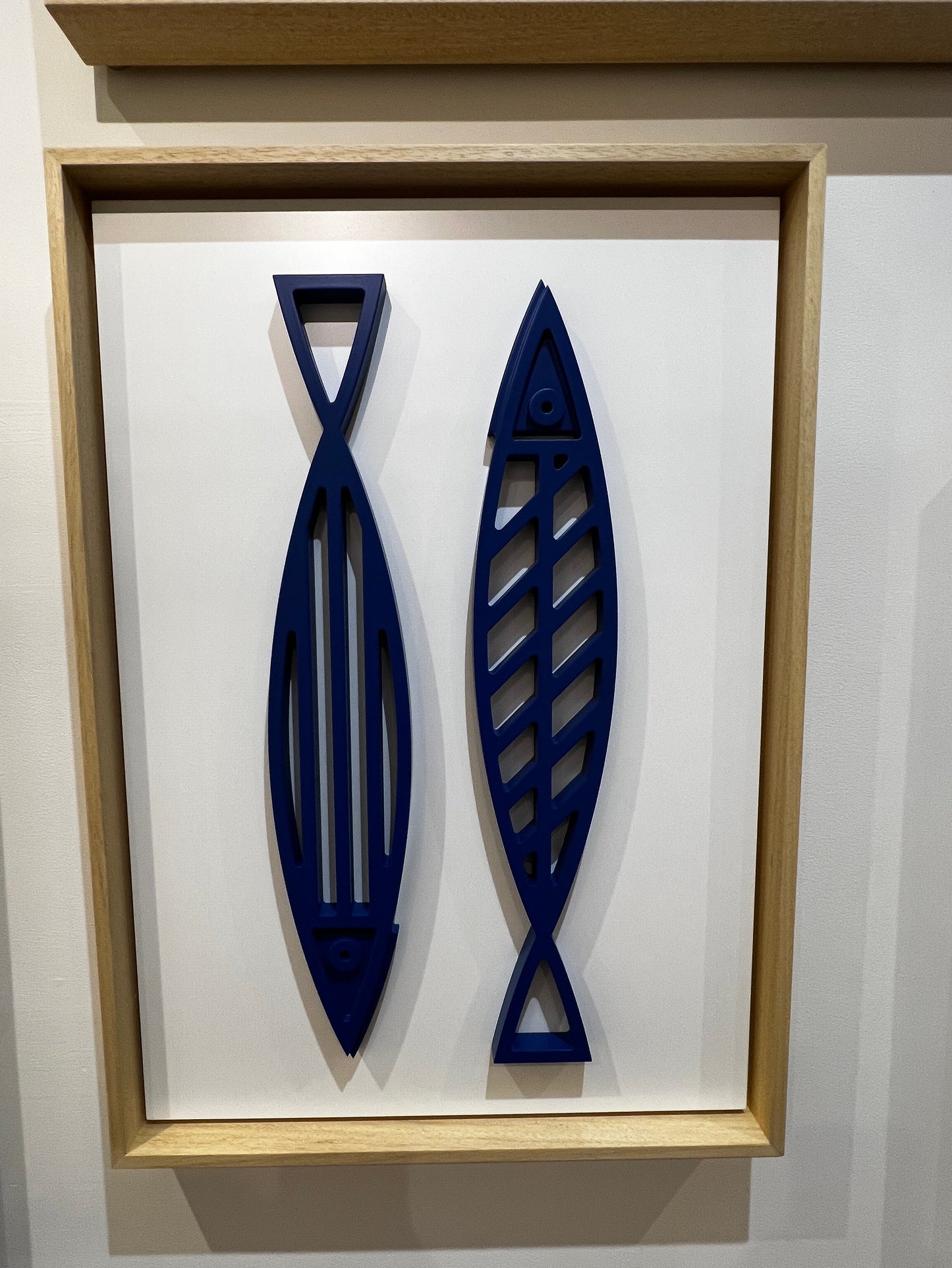 New! Fine Fish Blue on White | Wood Relief Art