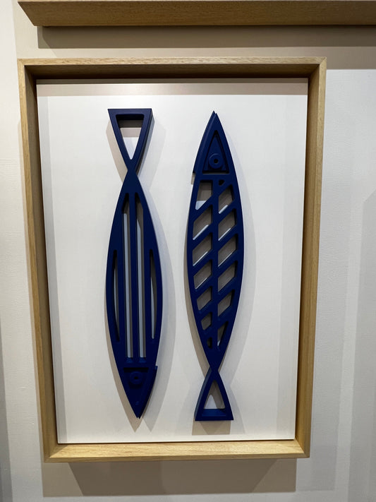 New! Fine Fish Blue on White | Wood Relief Art