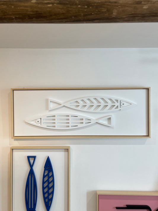 New! Fine Fish White Long | Wood Relief Art