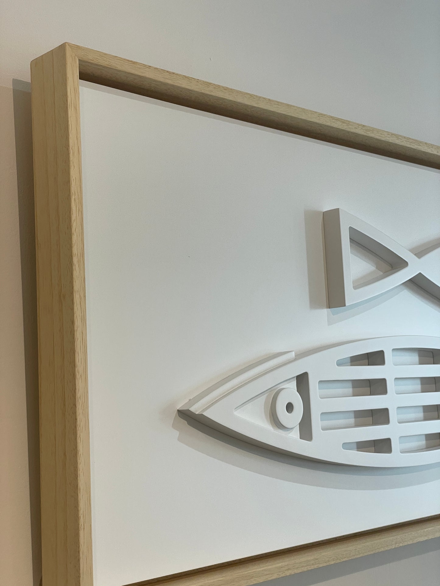 New! Fine Fish White Long | Wood Relief Art
