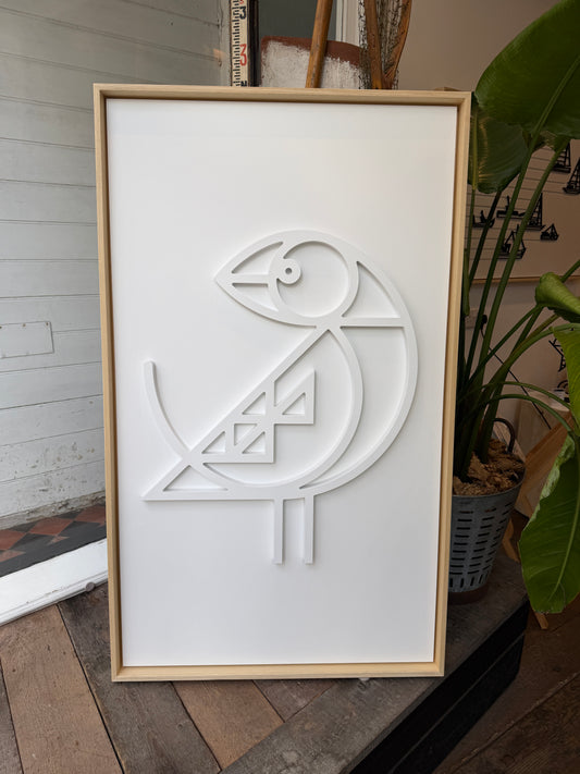 New! Puffin White | Wood Relief Art