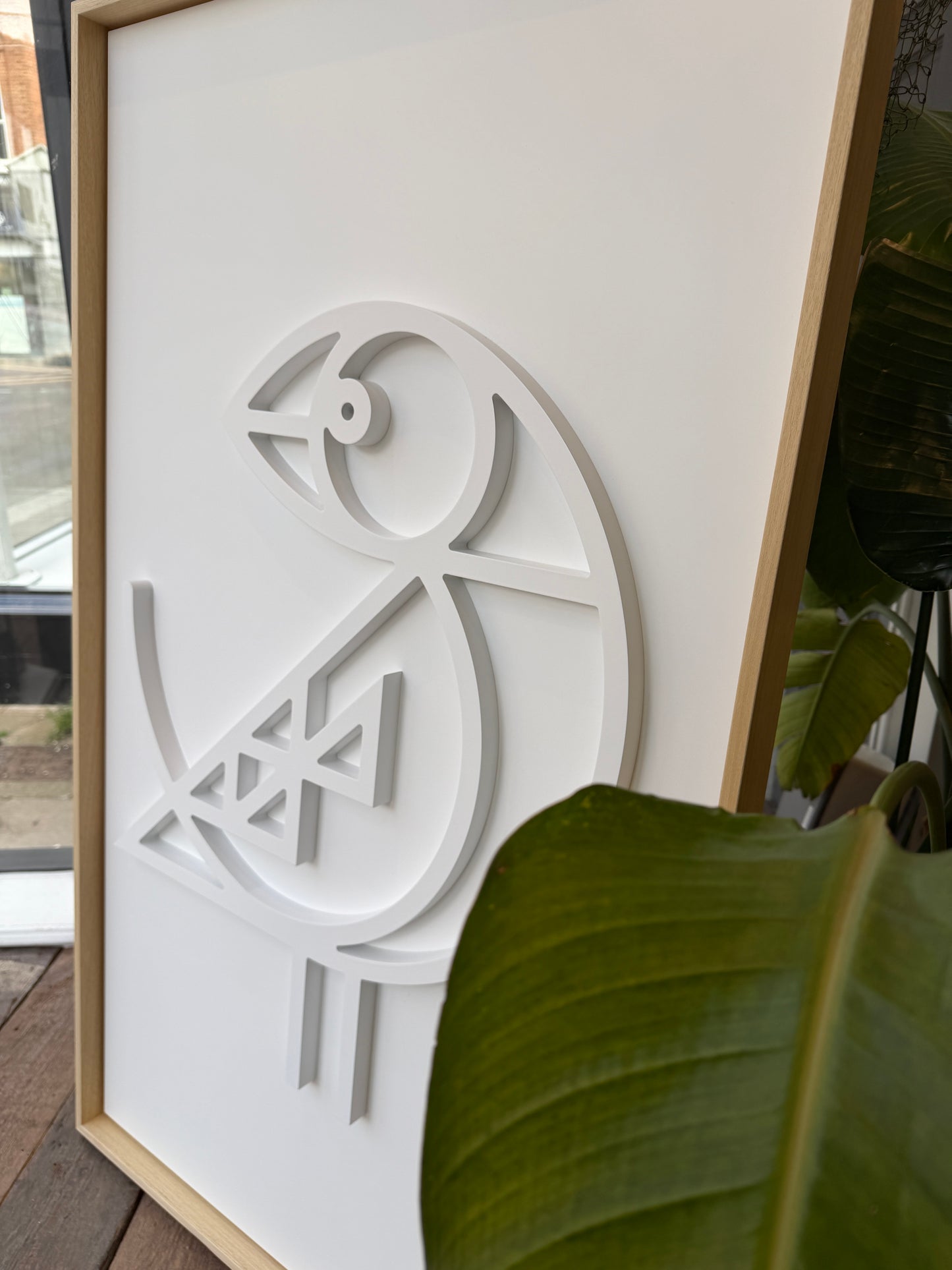 New! Puffin White | Wood Relief Art