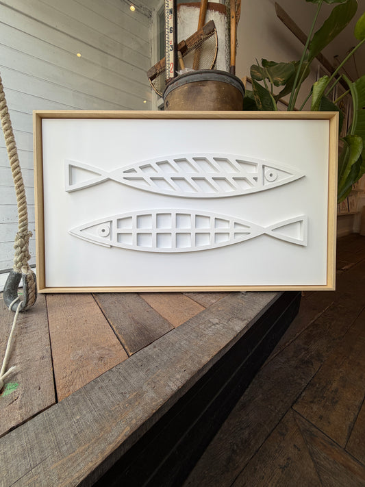 New! Fine Fish White | Wood Relief Art