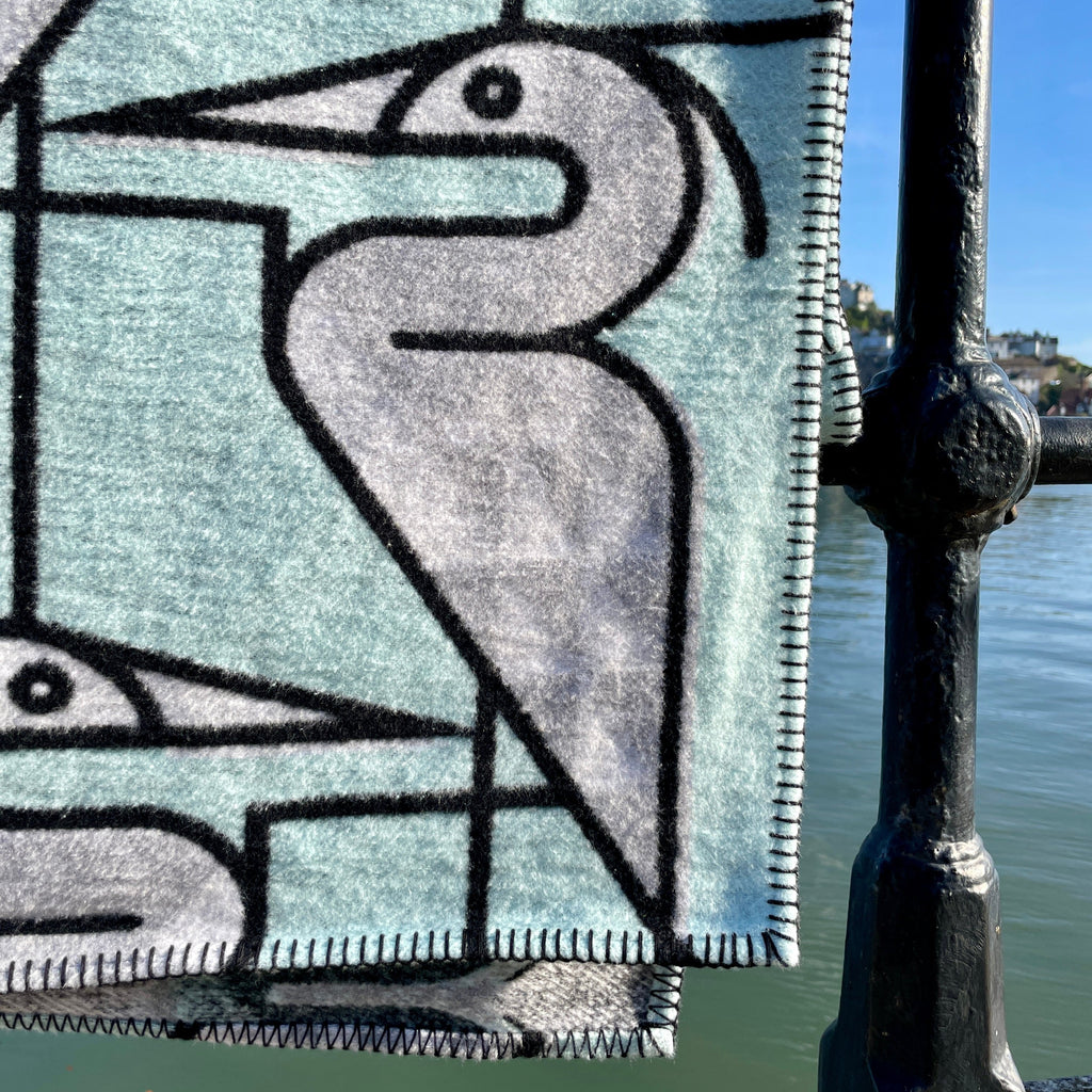 Handsome Herons Seafoam Green Recycled Cotton Blanket Throw