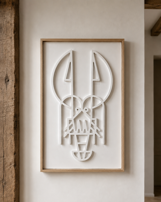 New! Lobster White | Wood Relief Art