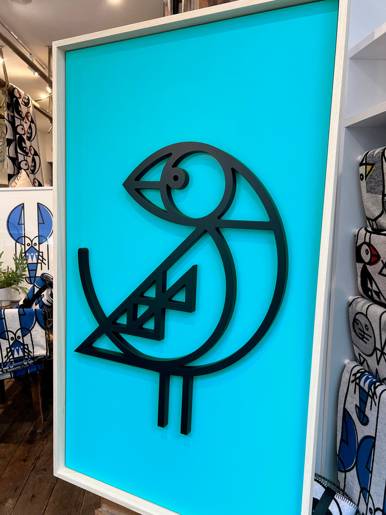 New! Petite Puffin Blue | Large Wood Relief