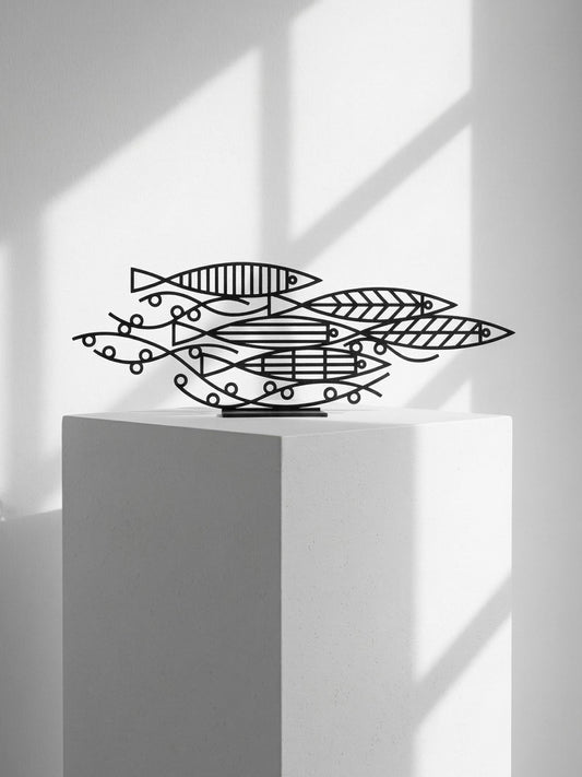 Fish Sculpture Landscape - Black & White Metalwork by Bert Fowler - Limited Edition of 5