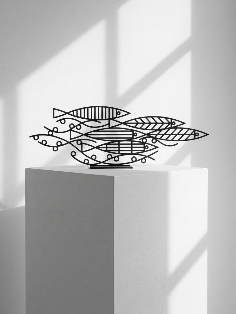 Fish Sculpture Landscape - Black & White Metalwork by Bert Fowler - Limited Edition of 5