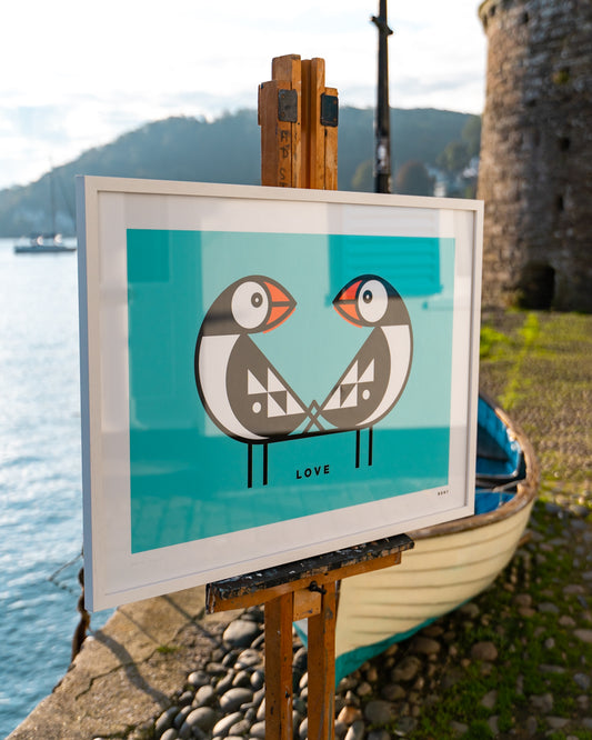 PUFFINS LOVE | OPEN EDITION ART PRINT | VALENTINES OFFER